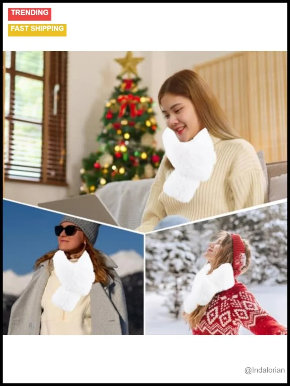 Faux Fur Scarf Removable Plush Collar Warm Thick Fuzzy Shawl Long Neck Scarves